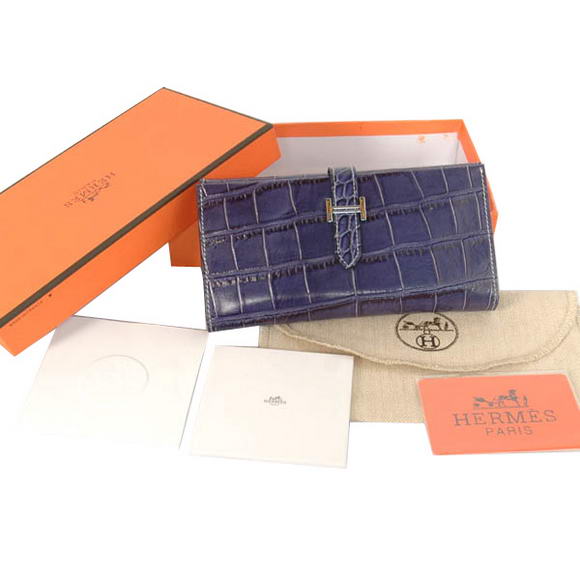 High Quality Hermes Bearn Japonaise Croco Leather Tri-Fold Wallet H308 Blue Fake